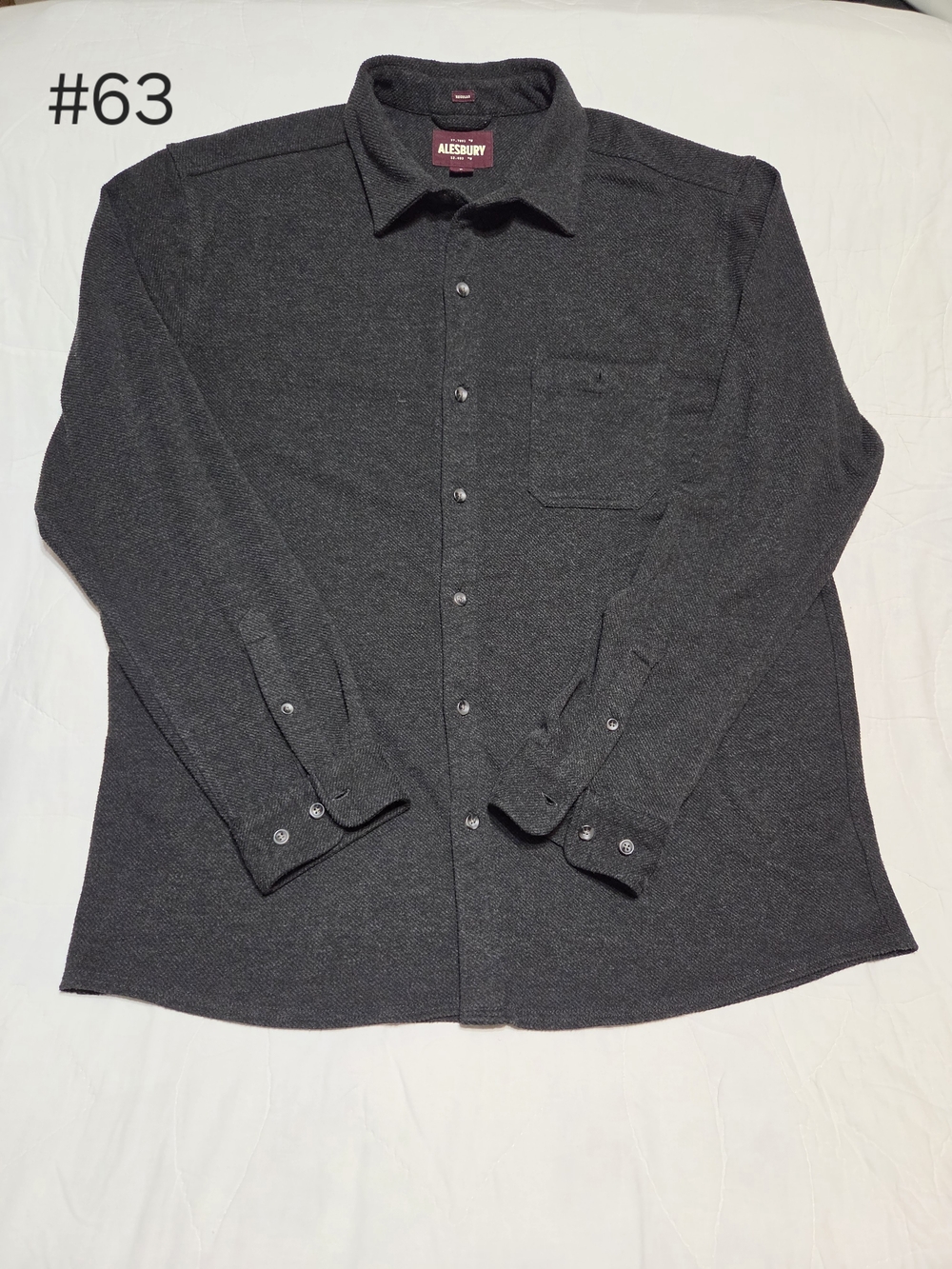 Alesbury Men's Size XL Gray Textured Knit Twill Long Sleeve Button-Up Shirt